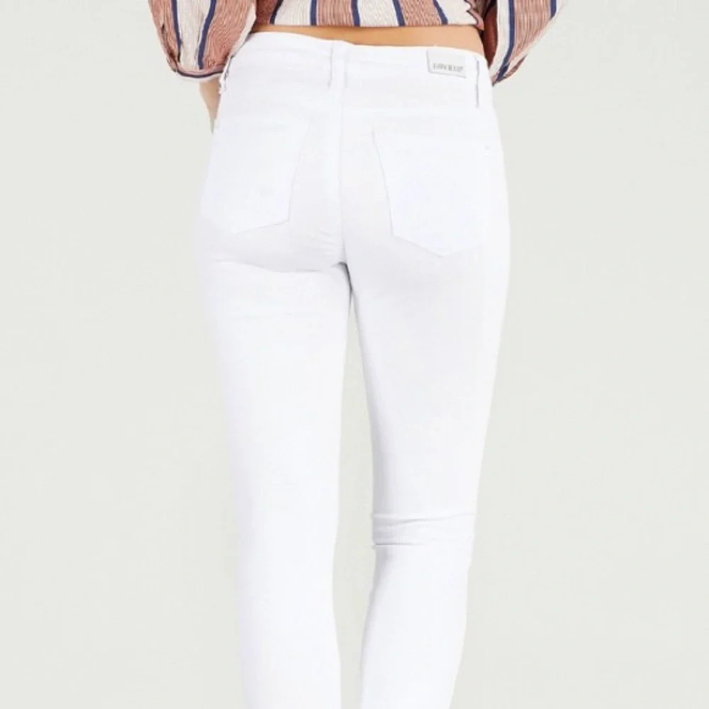 White Mid Rise Destroyed Hem Cropped Skinny Jeans - Picture 4 of 4